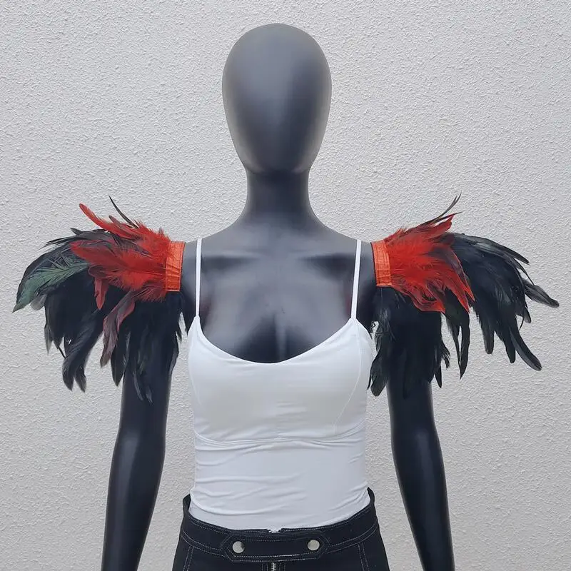 1 Pair Gothic Style Feather Shawl Stage Performance Shoulder Patch Halloween Party Cosplay Costume Accessories Show Decor