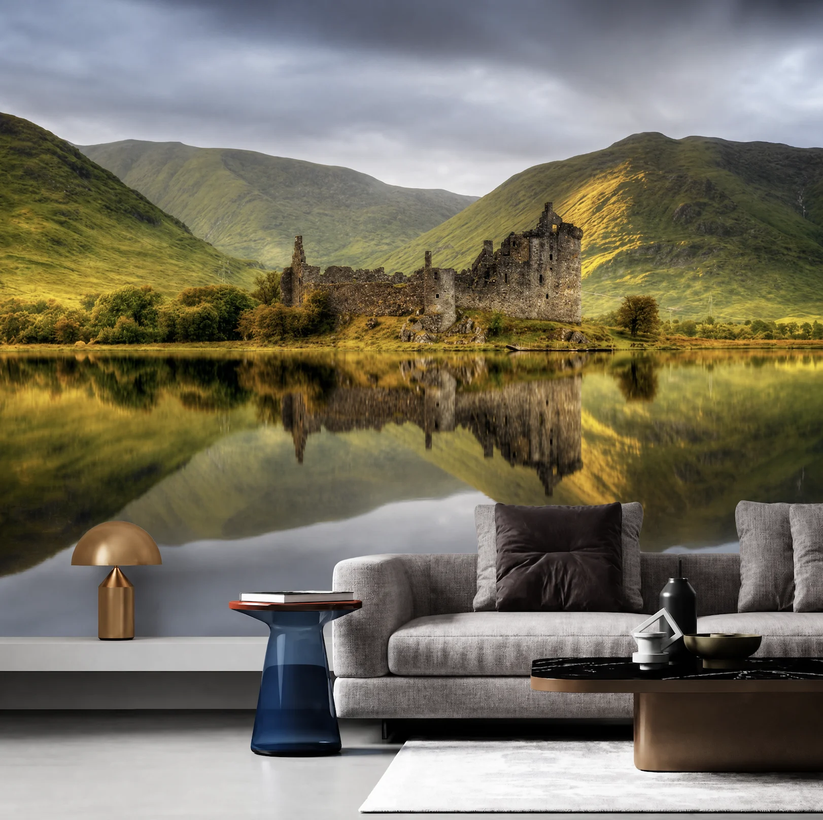 Rolling snow-capped peaks, alpine lake, background wall for living room and bedroom, self-adhesive material.