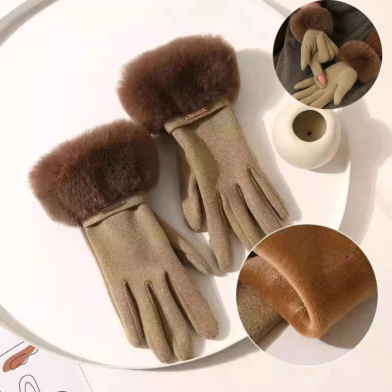 الألمانية المخملية الأرنب الفراء قفازات دافئة سميكة الفراء لفصل الشتاء النسخة الكورية قفازات لركوب الدراجات في الهواء الطلق قفازات نسائية الموضة #1