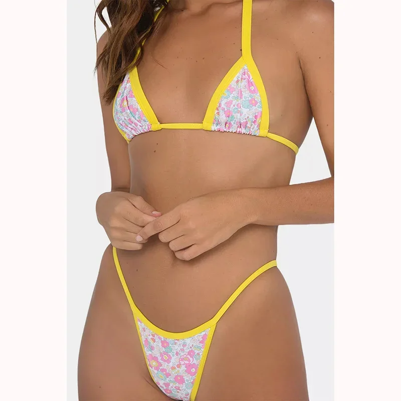 QINJOYER-microbikini con estampado para mujer, bañador con Tanga, traje de baño brasileño, ropa de playa 2023