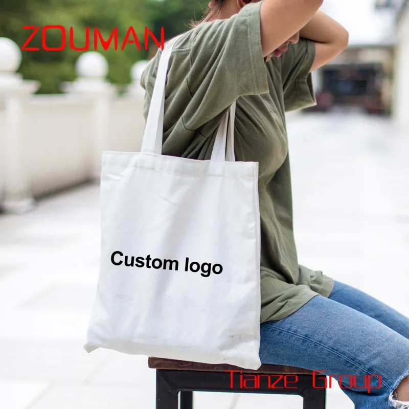 Custom , Custom Logo Size Printed Eco Friendly Recycled Reusable Plain Bulk Large Cotton Canvas Grocery Shopping Tote Bag