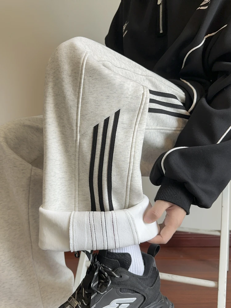

American Sle Fce Lined Straight Leg Men's Winter Thi Casual Pants Loose Fit Spor Tee Stripe Trousers