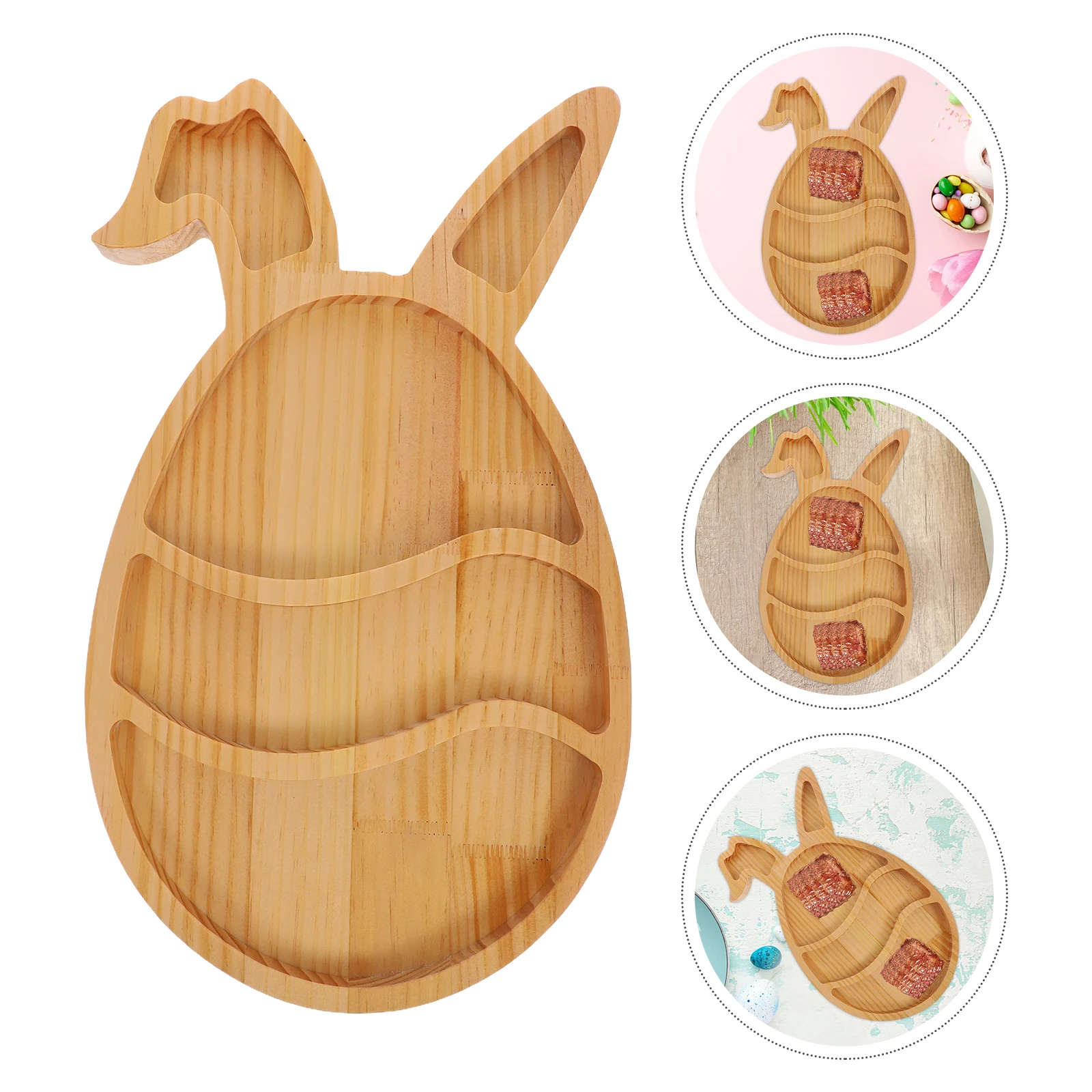 

Rabbit Tray Easter Kitchen Decor Egg Platter Candy Dish Wooden Bunny Shape Platters Plates