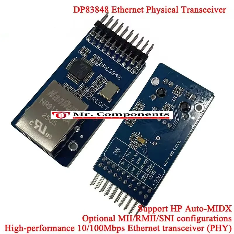 DP83848 Ethernet Physical Transceiver PHY Module RJ45 Connector Control USB-B Type Interface Board 3.3V Web Server for Arduino
