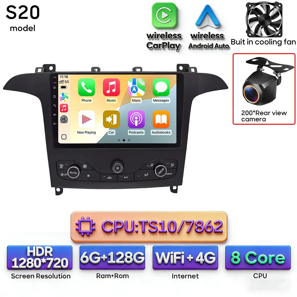 Android 16 voor Ford S-Max S-MAX 2006 - 2015 voor Ford Galaxy 2014 Auto Multimedia Speler Carplay Radio Video Navigatie GPS 2din