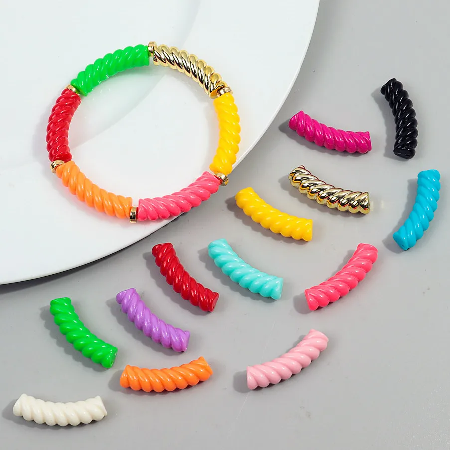 8mm 20pcs Acrylic Twist Curved Tube Beads Thin Loose Bamboo Bead for Bracelets Necklace Earring Making DIY Jewelry Accessories