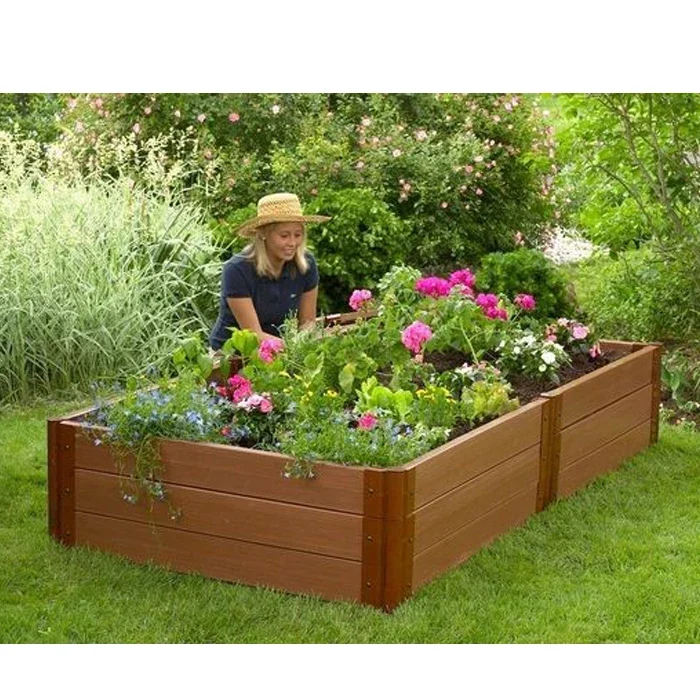 Decorative Planter Diy Waterproof Outdoor Wood Plastic Composite Flower Pots Garden Box Raised Garden Bed Wpc Composite Planter