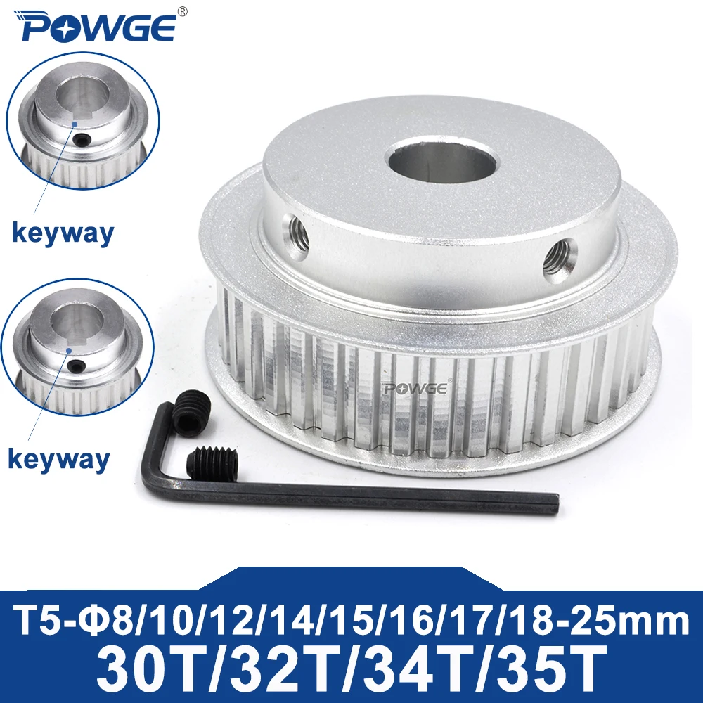 POWGE 30 32 34 35 teeth T5 Timing Pulley Bore 10/12/14/15/16/17/18/19/20/22/24/25mm for belt width 10/15/20/25mm 30T 32T 34T 35T