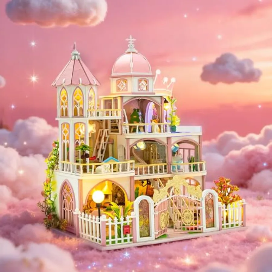 

DIY Miniature House Kit Windsor Castle Book Nook with LED Light 3D Wooden Puzzle Miniature Dollhouse for Bookshelf Decor Creati