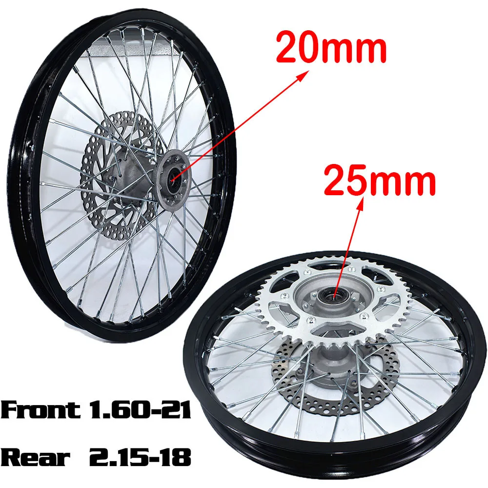 Motocicleta liga de alumínio rodas jantes, roda dentada e freio a disco para CRF250R/X CRF450R/X motocicleta bicicleta, 1.60x21 ", 2.15x18"