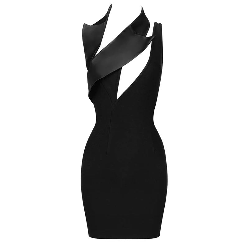 MSMUSI 2024 Nieuwe Mode Vrouwen Sexy Halter Strap Hollow Out Mouwloze Backless Slim Bandage Party Club Bodycon Event Mini Jurk