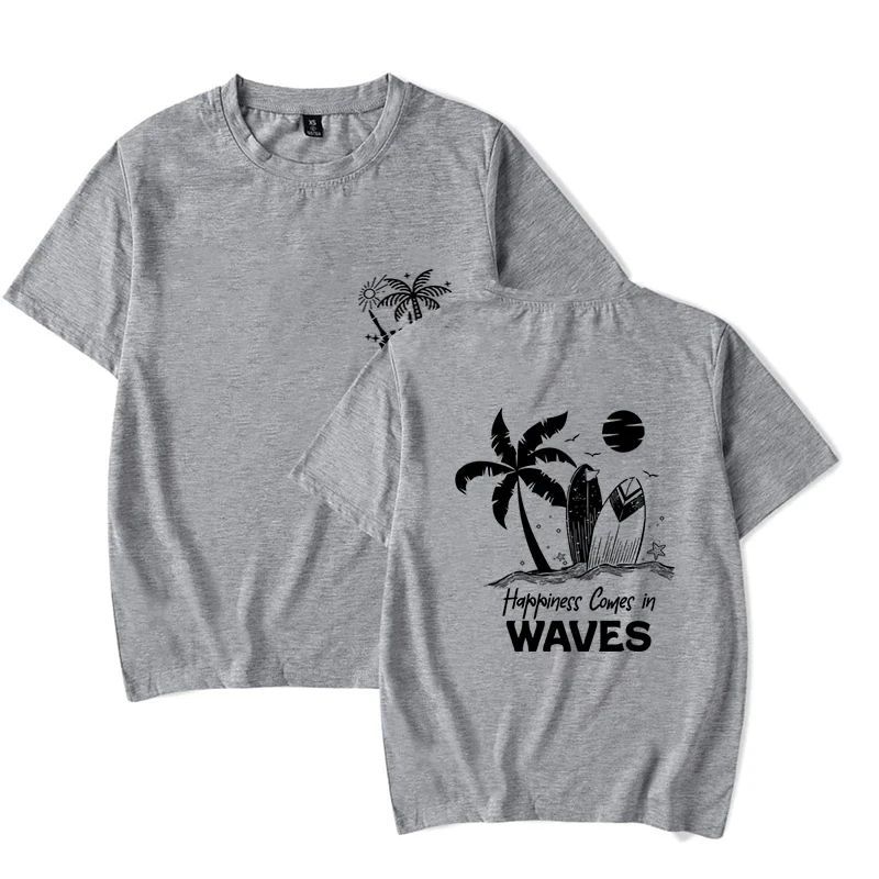 Summer Men T-Shirt Harajuku Happiness Comes in Waves Graphic T Shirts Short Sleeve Clothes Travel Women Men Tee Tops Fashion Tee