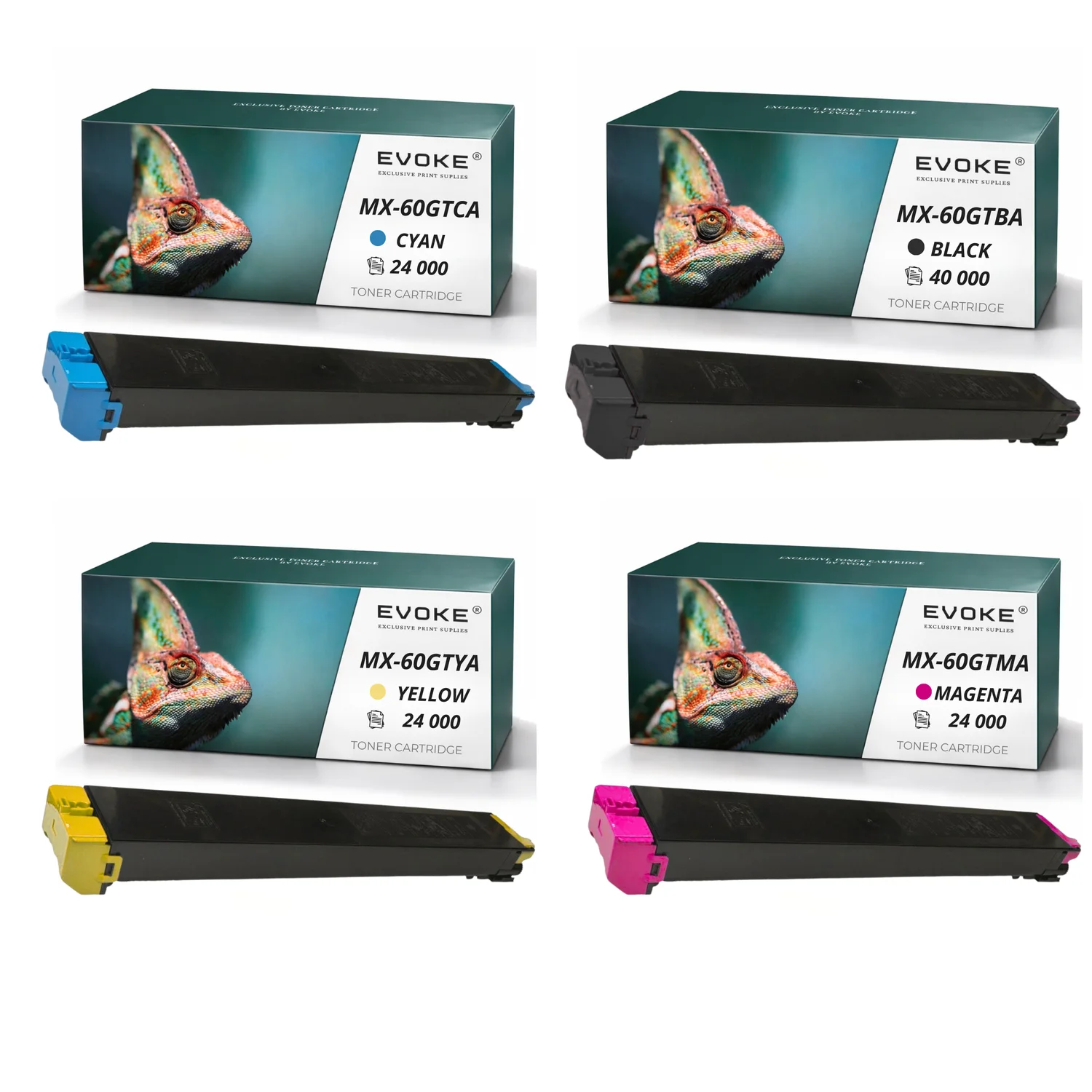 Evoke compatibele toner voor Sharp Mx-60Gt Mx60Gt 4X Cmyk: Zwart, Cyaan, Magenta, Geel 112000 pagina's Mx-2630N 2651 3050N 3051 3060N 3061 3070N 3071 3550N 3551 3560N 3561 3570N 3571 4050N 4051 4060N