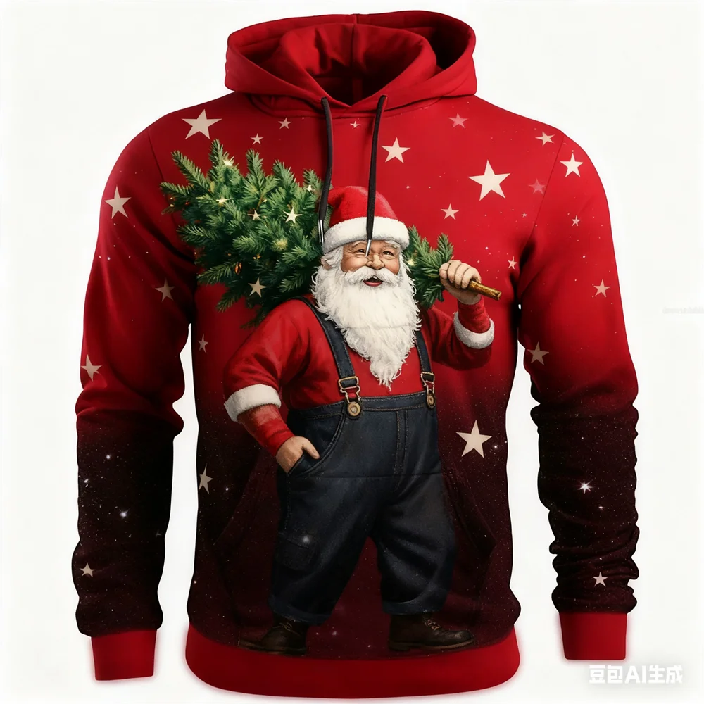 Autumn Men's Hoodie Christmas Fun Santa Claus pattern print man y2k clothing hoodies for man Winter new in hoodies & sweatshirts