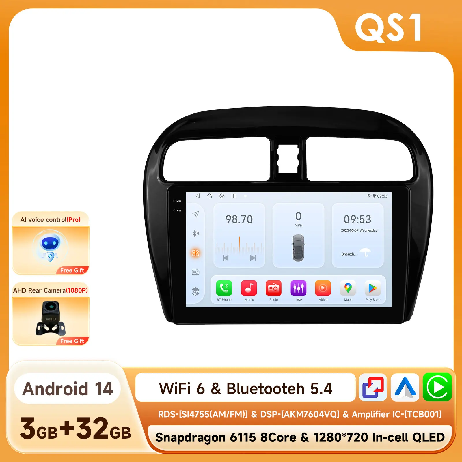 CarPlay Android Auto autoradio voor Mitsubishi Mirage Attrage Space Star Dodge Attitude 2012-2023 GPS intelligente systemen 4G DSP - afbeelding 1