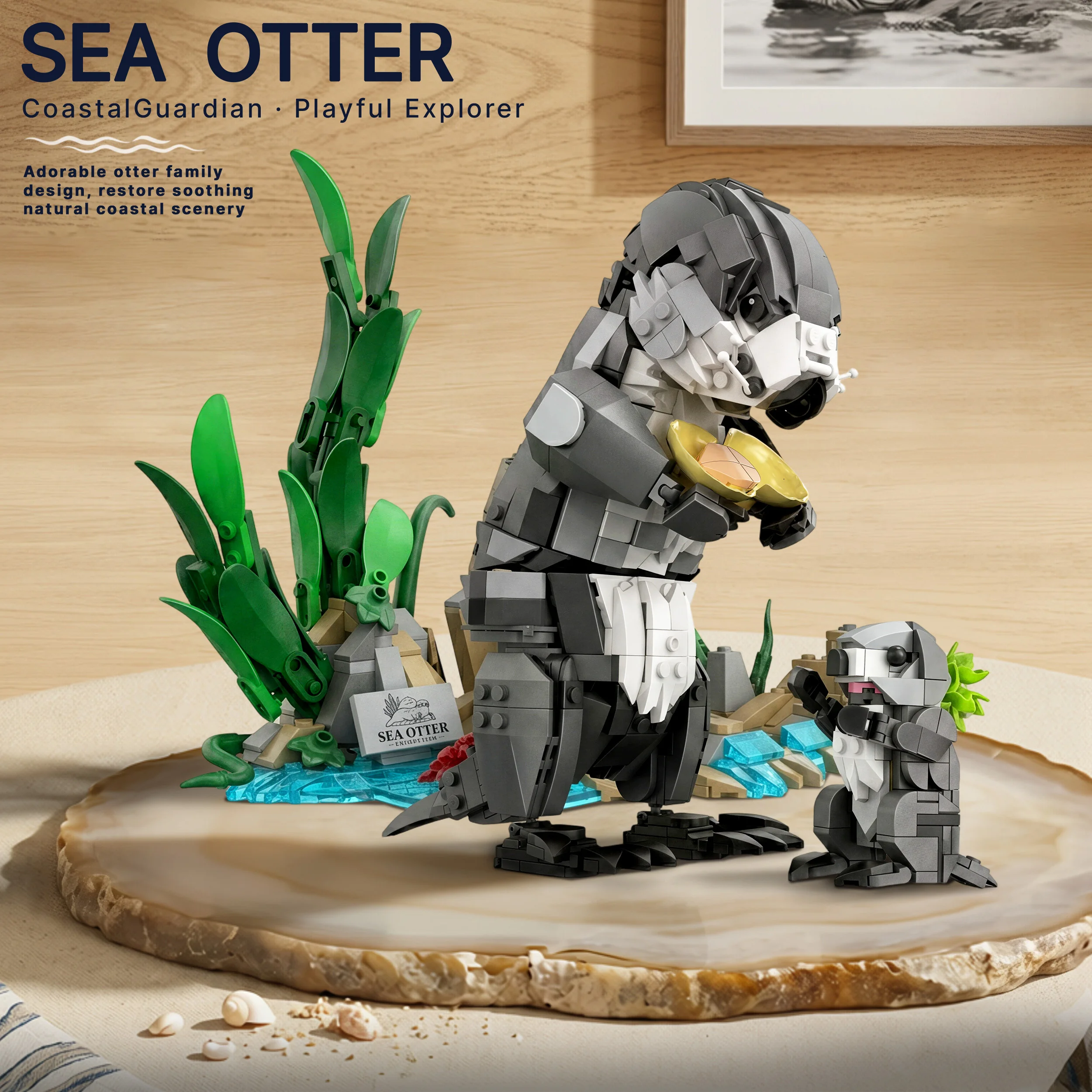 1065PCS Sea Otter Animal Building Blocks Set Marine Ocean Scene Model Bricks Desktop Decoration DIY Assembly Toy Gift for Adults