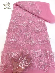 Pink African 3D Lace Fabric 2024 High Quality Groom Lace Material French Nigerian Sequins Lace Fabrics For Women Party Wedding