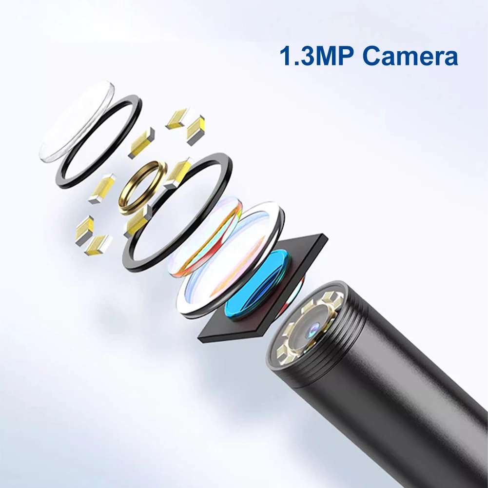 8LED 1200P Endoscope Camera with Light 3.5/5/10m Slim Borescope Dimmer Type-C IOS Waterproof Camera for Car Repair