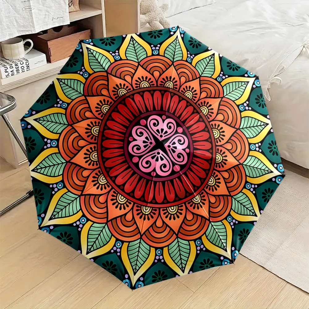 1PC Vibrant Floral Patterned Umbrella for Stylish Use Print 8 Iron Ribs Folding Umbrella Auto-Open Fashion Sunshade