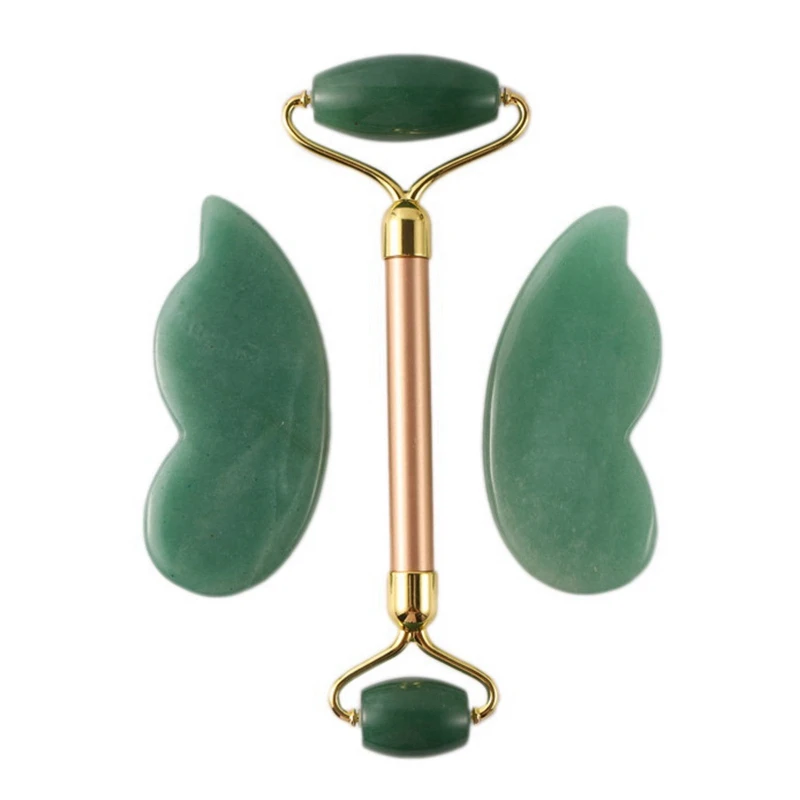 1Set rullo per massaggio facciale Guasha Board Double Heads Natural Jade Stone Face Lift Body Skin Jade Roller