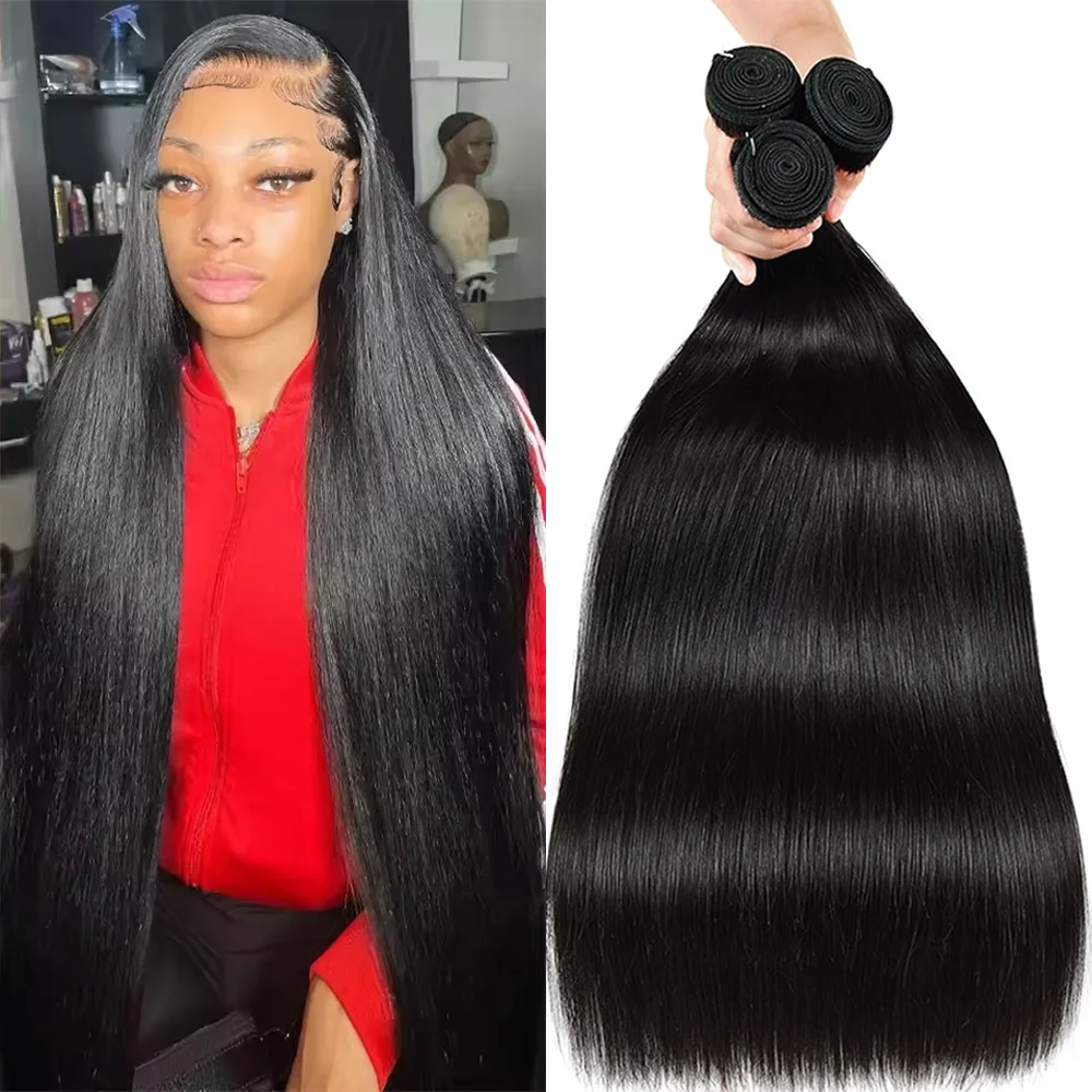 Long Straight Human Hair Bundles Remy Human Hair Natural Black 10-40 Inches Remy Hair Wig Raw Hair Bundles For Black Women 3/4 PCS