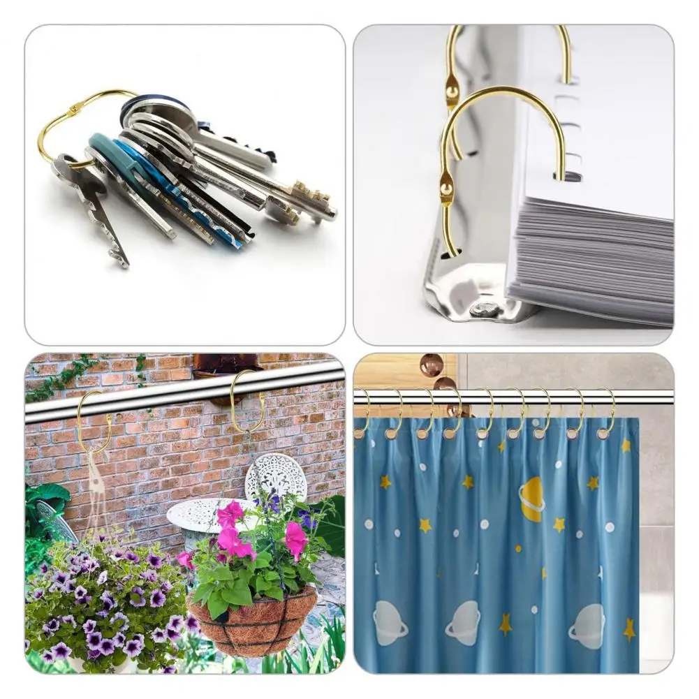 High-quality Metal Curtain Rings 12pcs Rust-proof Shower Curtain Rings Smooth Gliding Bathroom Hooks Anti-drop Tightly Closed