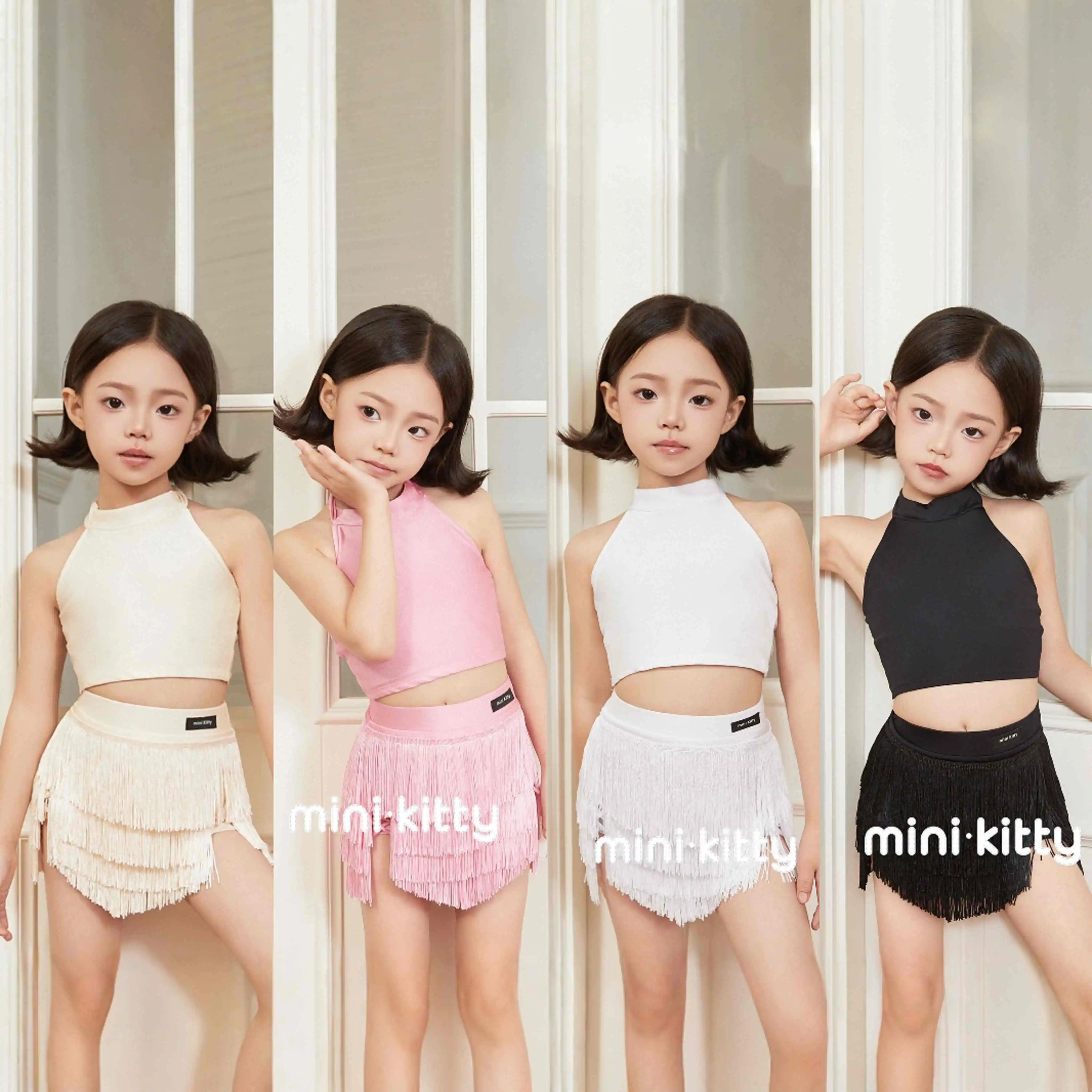

New Girls Latin Dance Clothes Summer Practice Tops Tassel Skirt Cha Cha Rumba Samba Dance Performance Wear Kids Dancewear V22518