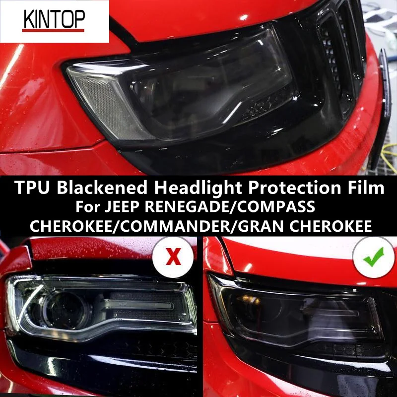 For JEEP RENEGADE/COMPASS/CHEROKEE/COMMANDER/GRAN CHEROKEE TPU Blackened Headlight Protective Film, Headlight Protection,Film