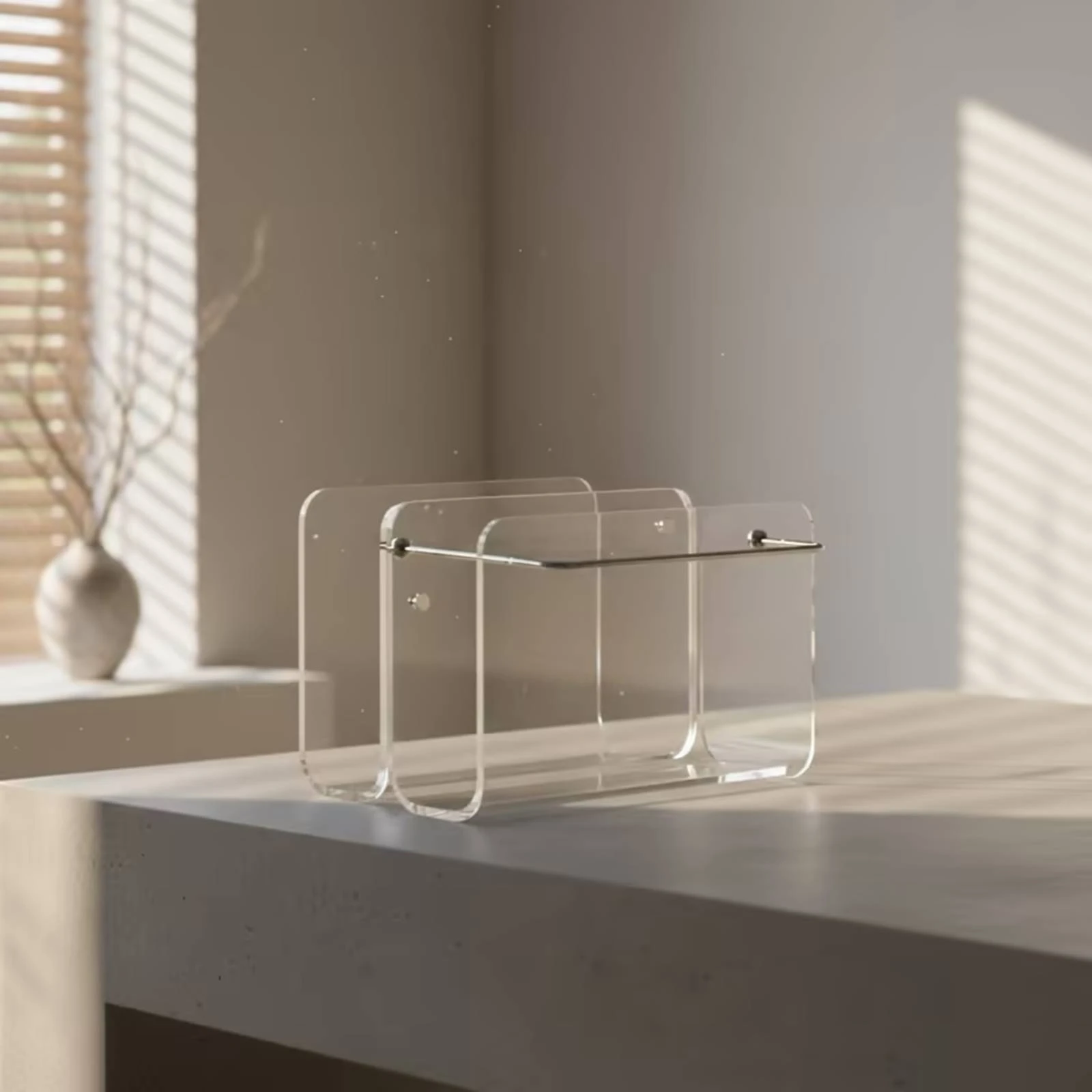 Acrylic Book Holder with Metal Rod Transparent Desktop Book Holder Organizer Modern Minimalist for Readers, Desk, Office