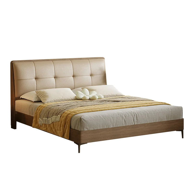 

Solid wood bed Nordic style soft edge shelf bed