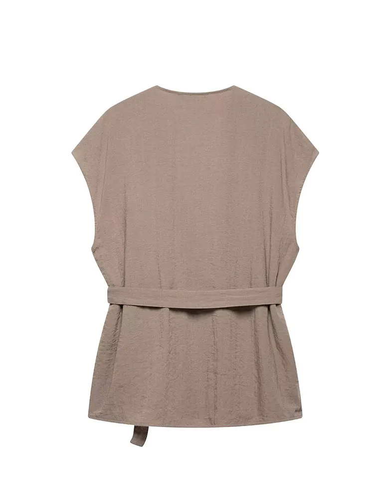 2025 Summer Pajama Style Chic Solid Women Suit Lace-up V-Neck Sleeveless Top Loose Long Pants New Fashion Basics Sets