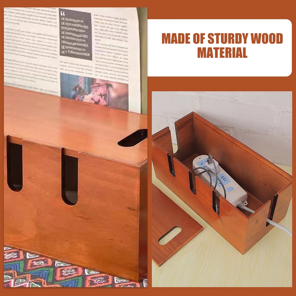 Wood Cable Management Box Large Multi Functional Cord Organizer for Power Strips Chargers Routers Desktop Wire Storage