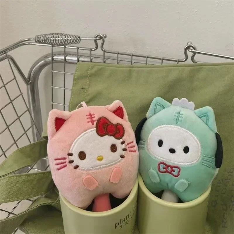 Kawaii Kuromi Cinnamoroll Cross-dressing Cat Doll Keychain My Melody Anime Cartoon Backpack Cute Mini Pendant Children Plush Toy