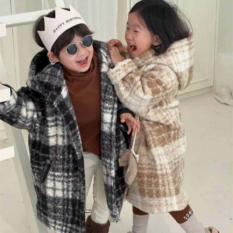 Boys Woolen Coats Jackets Plus Thicken 2024 Dazzling Warm Velvet Winter Autumn Cotton High Quality Children's Clothing