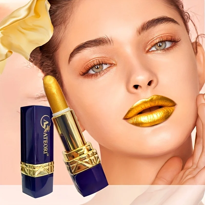 1 Luxurious Premium Gold Bar Lipstick: Waterproof Moisturizing Long-Lasting Matte Velvet Feel Small Brick Lipstick Luxurious And