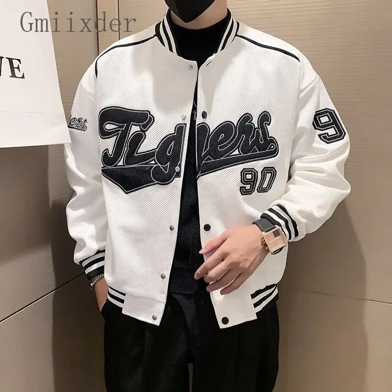 Japanese Hip Hop Baseball Uniform Jacket Men's Velvet Thickened Jacket Korean Style 2024 Spring Autumn Handsome Aesthetic Coat