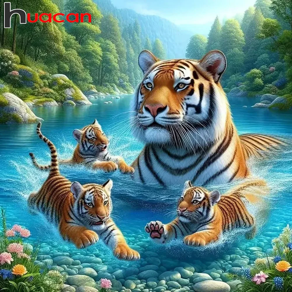 Huacan 5D DIY Diamantmalerei Tiger Wald Diamant-Mosaik Tier Landschaft Komplettset Deko Geschenk