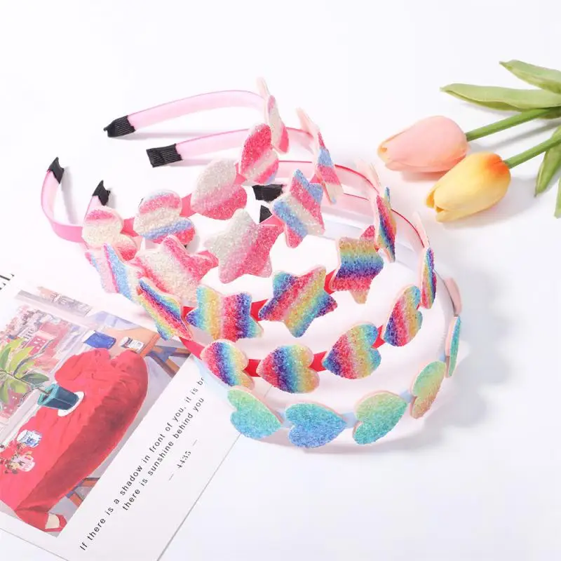 Heart Shape Hair Hoop Fashion Girls Shiny Hair Band Candy Color Stars Headbands Cute Princess Hair Accessories For Kids Gift