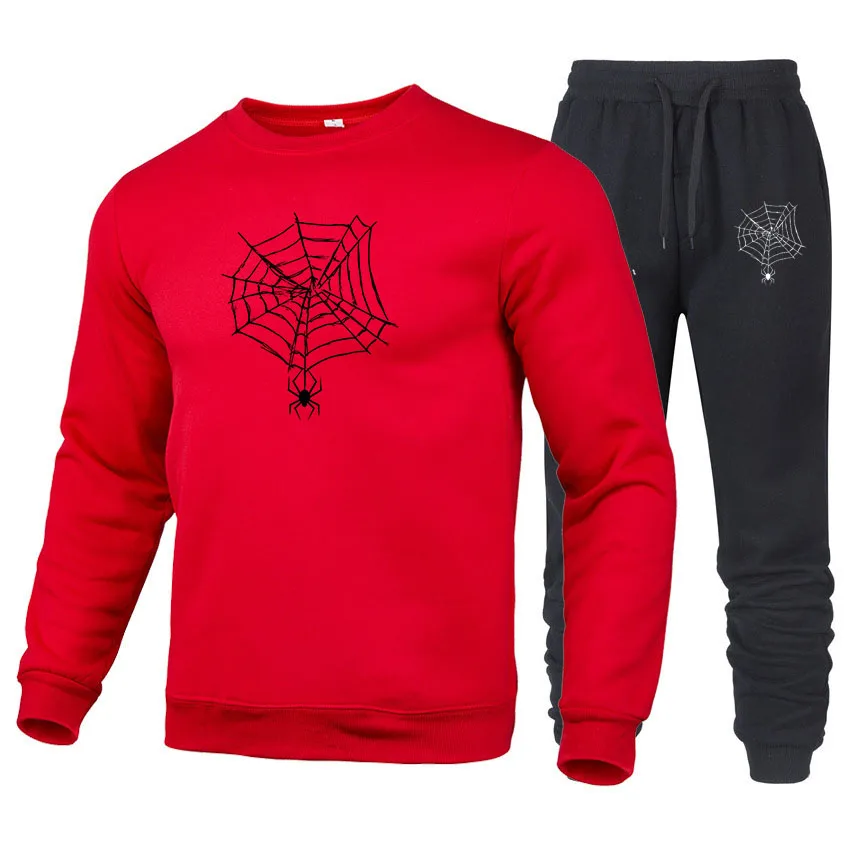 Spider Printed Sweatsuit men 2 piece set mens sport suit winter tracksuit jogging sweat suit red sweatsuit sweatshirt sweatpants