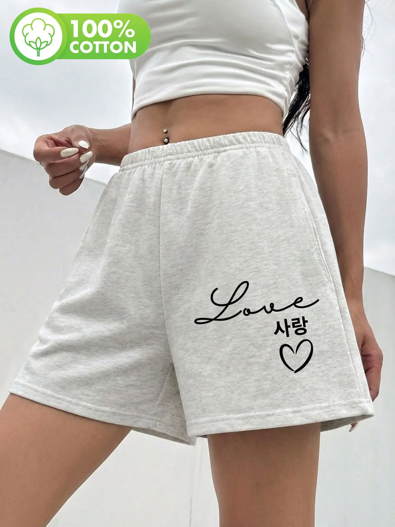 

Женские повседневные шорты в минималистичном стиле с принтом в корейском стиле, свободные универсальные шорты из чистого хлопка с высокой талией для повседневной носки