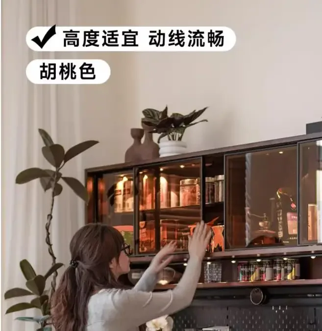 

light sandalwood French dining side cabinet integrated storage cabinet against the wall solid wood living room coffee cabinet