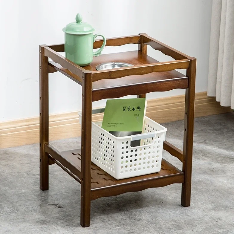 Simple Chinese Teahouse with Ashtray Multi-functional Double-layer Storage Rack Square Table Household Living Room