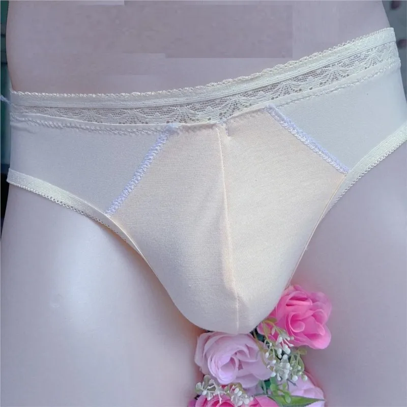 Man's Yellow White Lace Cute Sweet Panties BF Gifts Private Party view 3