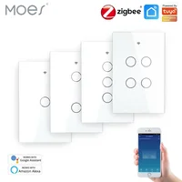 ZigBee Interruptor de luz inteligente táctil de pared con neutro/sin neutro, sin condensador Smart Life/Tuya Control de 2/3 vías compatible con AlexaGoogle