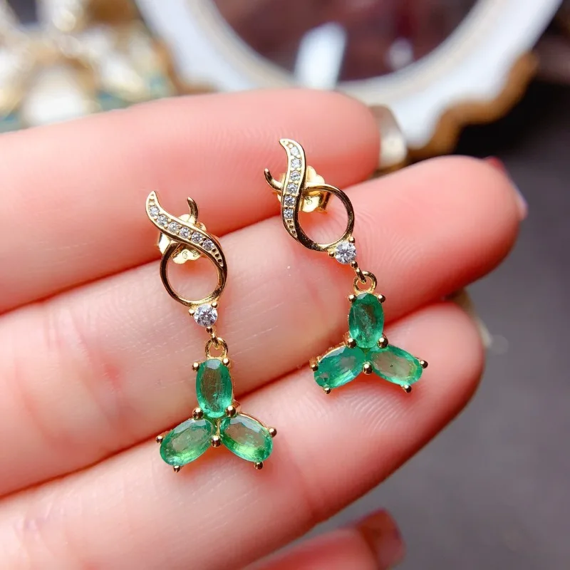 

YULEM Natural Colombian Emerald Gemstone Drop Earrings Real 925 Silver Earrings Fine Charm Jewelry for Women