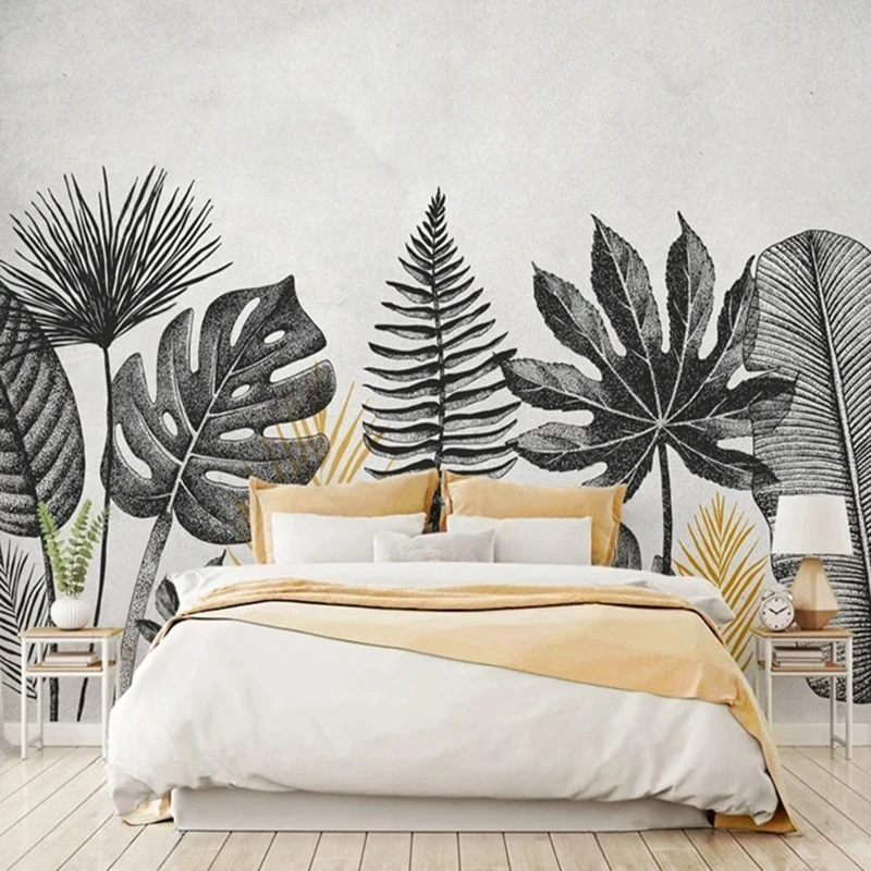 Retro Style Customized Wallpaper Home Decor Painting Mural Black Leaf Pattern Hand-painted Background Living Room Bedroom 3D