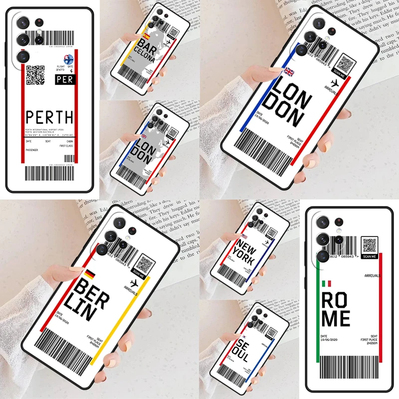 City Boarding Pass Cell Phone Case for Samsung Galaxy S26 Ultra S25 S24 S23 S22 S21 S20 Note10 Cover