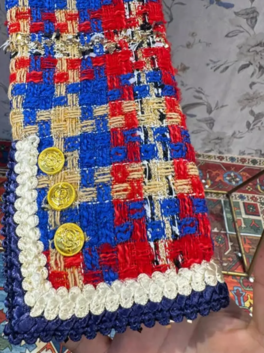 Wiosna 2025 Klasyczny Retro Kolorowy Luźny Wyszczuplający Casualowy Uniwersalny Kardigan w Kratę z Dzianiny Tweedowej Odzież Wierzchnia Damska