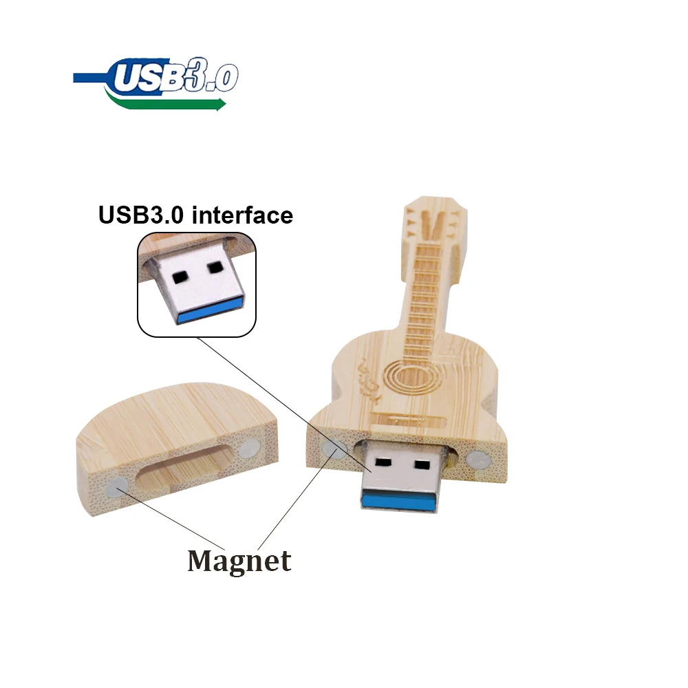 50pcs/lot USB 3.0 LOGO customized natural wooden Pendrive 8GB/16GB/32GB/64/128GB guitar shape usb flash drive memory stick gifts