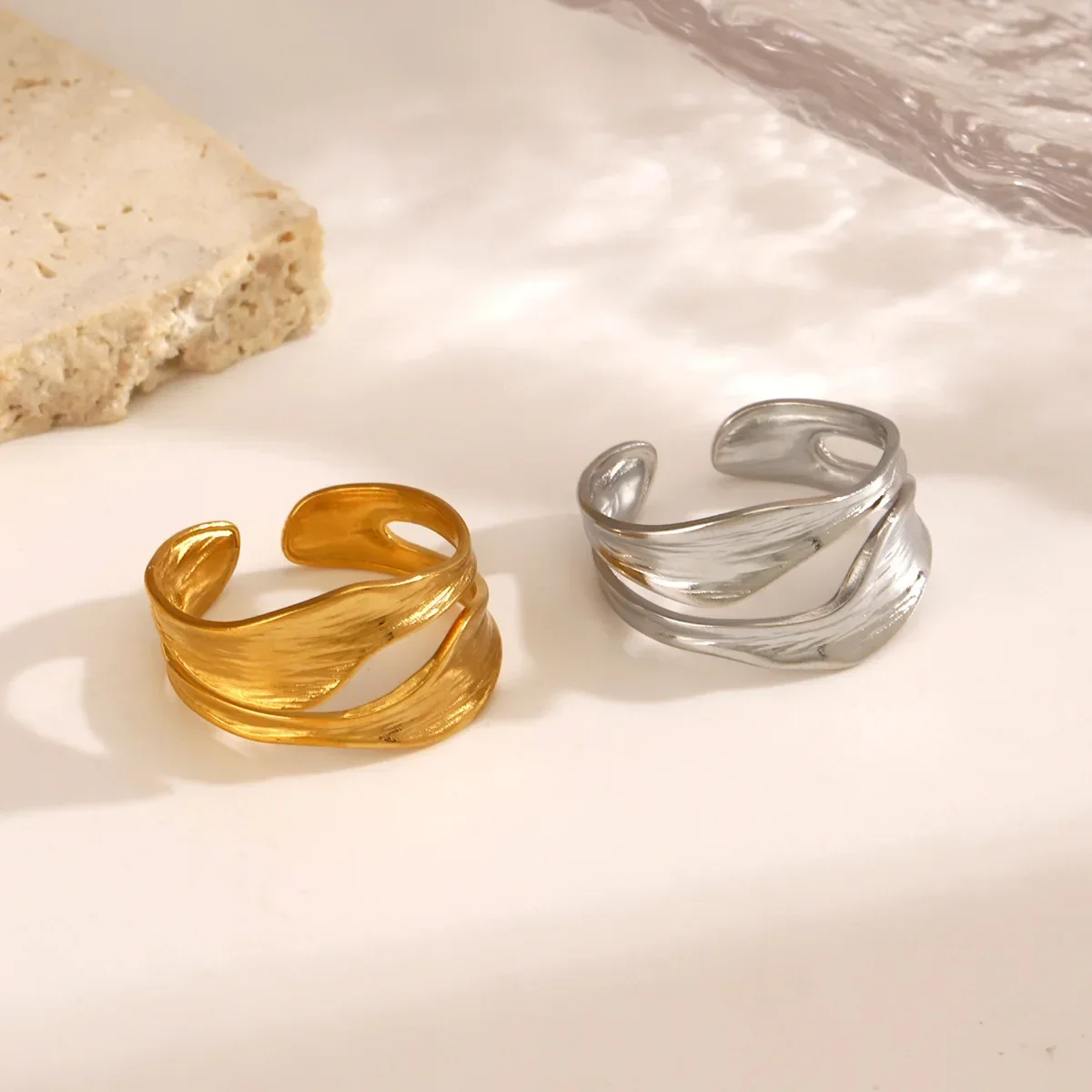 LATS Popular Irregular Gold Plated Stainless Steel Rings for Women Fashion French Style Vintage Jewelry Accessories Wholesale